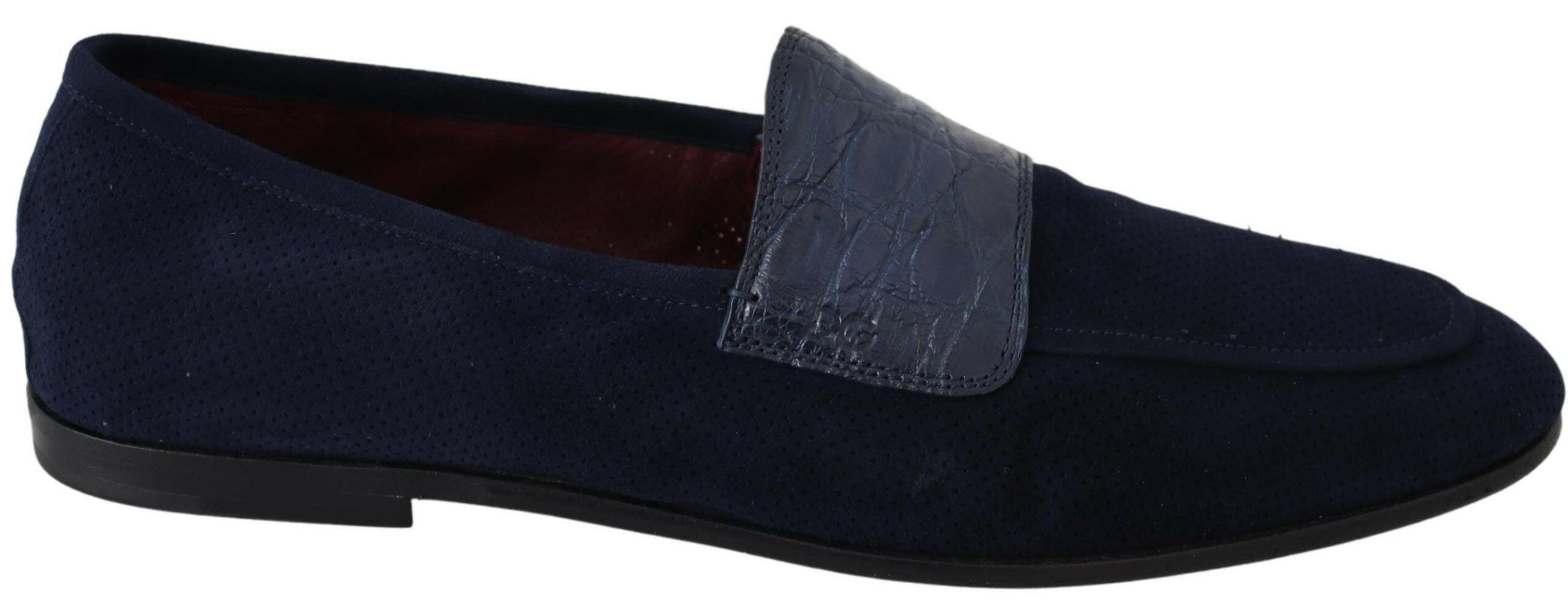 Dolce & Gabbana Blue Suede Caiman Loafers Slippers Shoes -   -  Dolce & Gabbana.