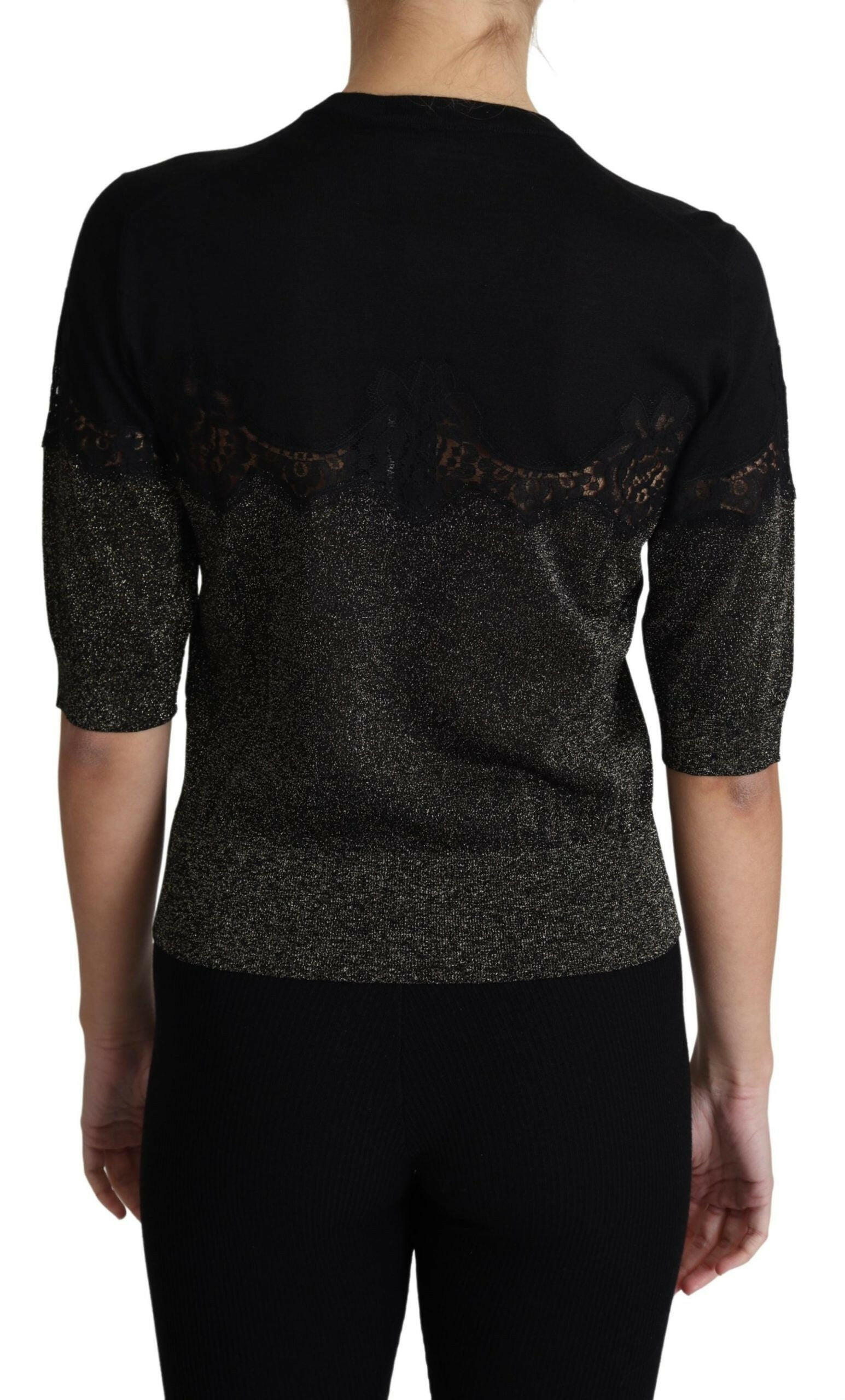 Dolce & Gabbana Black Shiny Lurex Lace Insert Pullover Top -   -  Dolce & Gabbana. Dolce & Gabbana Black Shiny Lurex Lace Insert Pullover Top -   -  Dolce & Gabbana.