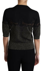 Dolce & Gabbana Black Shiny Lurex Lace Insert Pullover Top -   -  Dolce & Gabbana.
