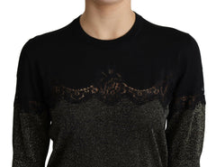 Dolce & Gabbana Black Shiny Lurex Lace Insert Pullover Top -   -  Dolce & Gabbana.