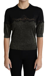 Dolce & Gabbana Black Shiny Lurex Lace Insert Pullover Top -   -  Dolce & Gabbana.