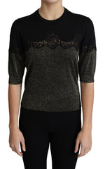 Dolce & Gabbana Black Shiny Lurex Lace Insert Pullover Top -   -  Dolce & Gabbana.