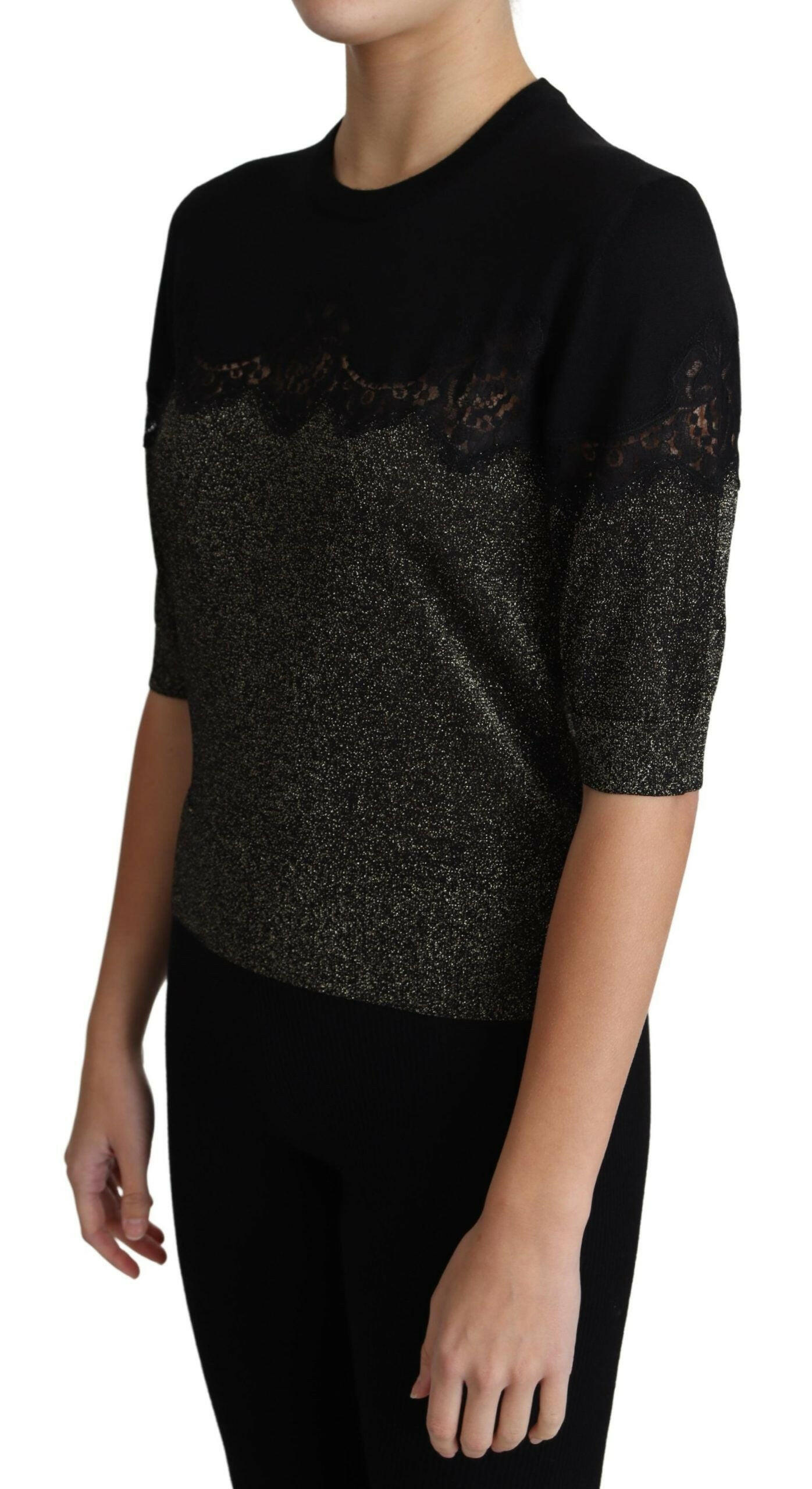 Dolce & Gabbana Black Shiny Lurex Lace Insert Pullover Top -   -  Dolce & Gabbana. Dolce & Gabbana Black Shiny Lurex Lace Insert Pullover Top -   -  Dolce & Gabbana.