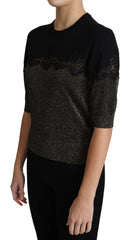 Dolce & Gabbana Black Shiny Lurex Lace Insert Pullover Top -   -  Dolce & Gabbana.