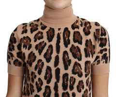 Dolce & Gabbana Beige Leopard Print Virgin Wool Turtleneck Top -   -  Dolce & Gabbana.