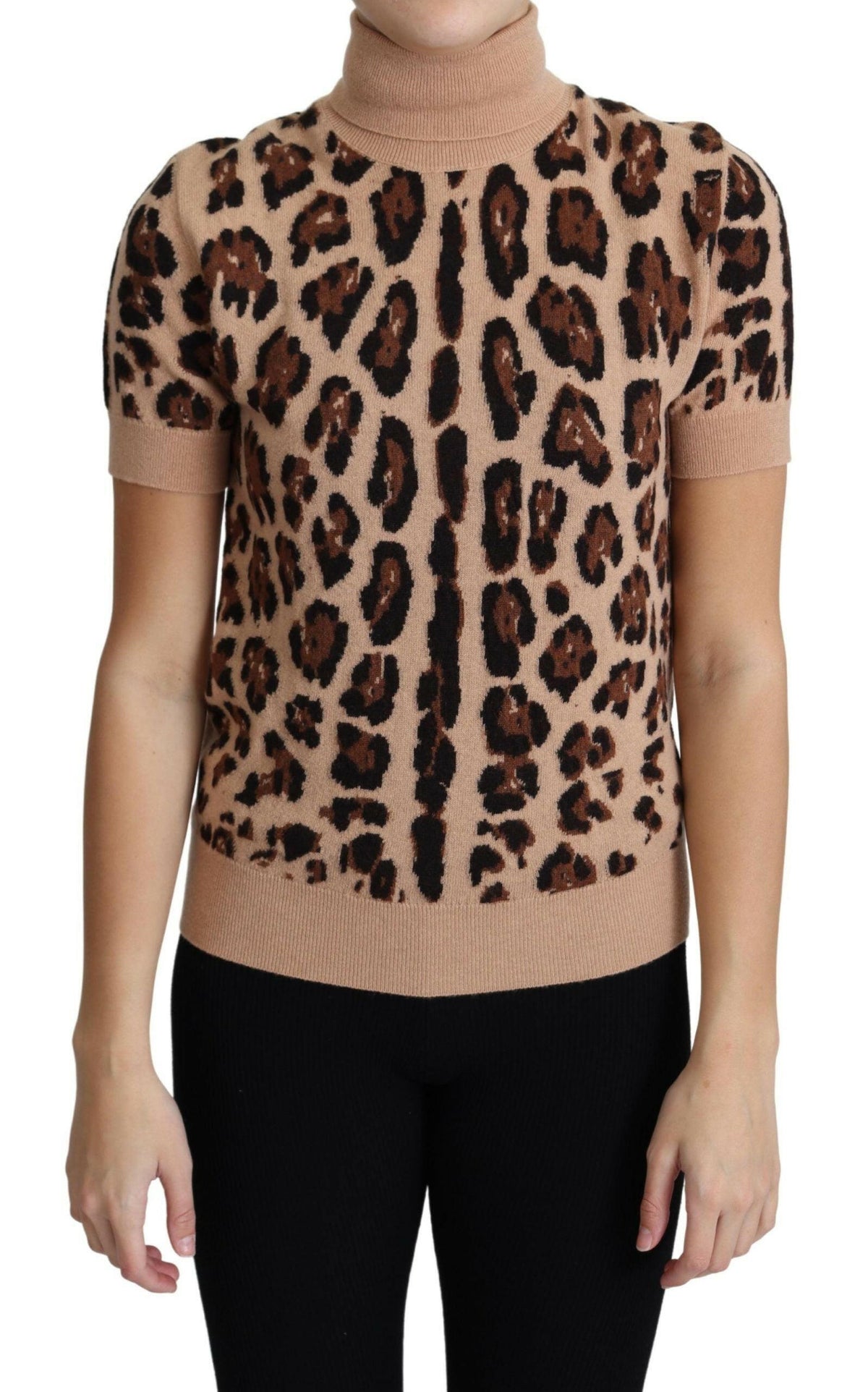Dolce & Gabbana Beige Leopard Print Virgin Wool Turtleneck Top -   -  Dolce & Gabbana.