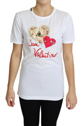 Dolce & Gabbana White San Valentino Heart Crystals T-shirt Top -   -  Dolce & Gabbana.