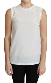 Dolce & Gabbana White Blouse Silk Lace Trimmed Sleeveless Top -   -  Dolce & Gabbana.