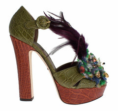 Dolce & Gabbana Green Leather Crystal Platform Sandal Shoes -   -  Dolce & Gabbana.