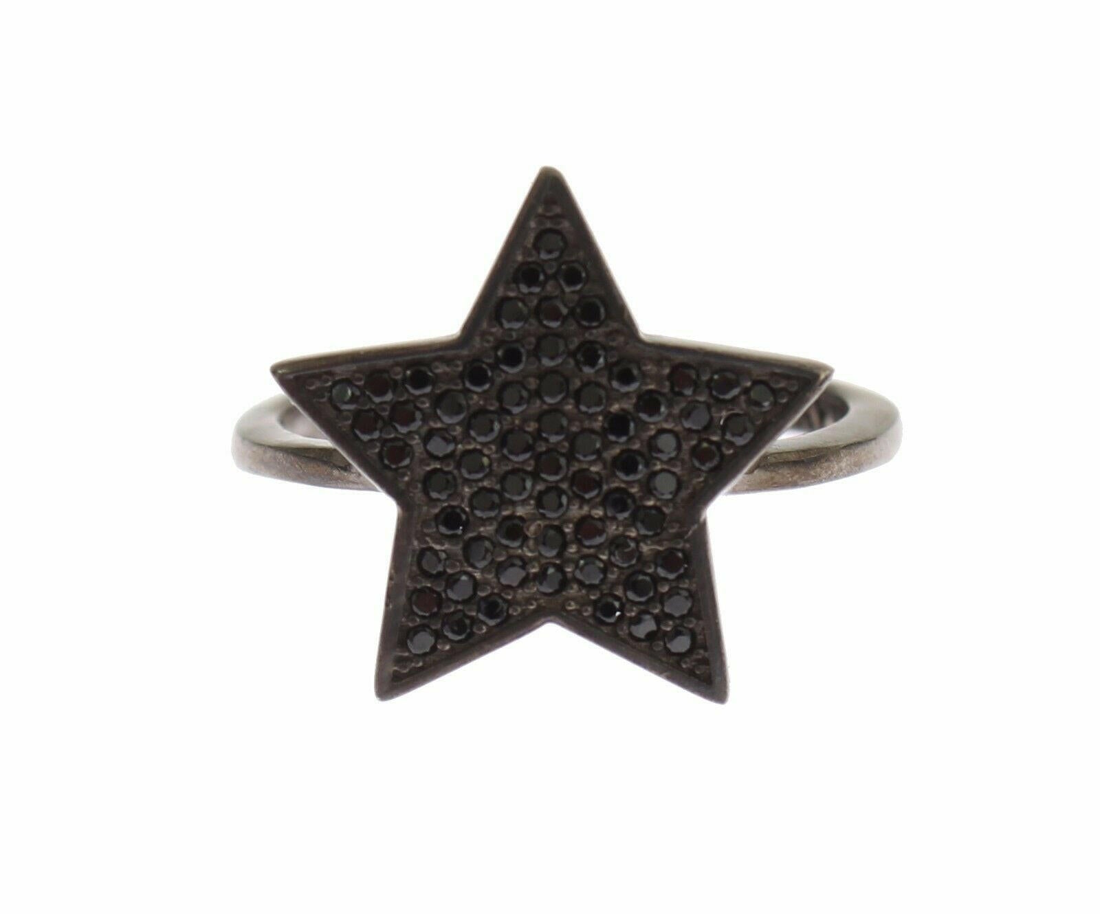 Nialaya Black CZ Star 925 Silver Womens Ring -   -  Nialaya.