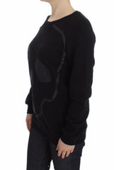Exte Black Cotton Motive Print Crewneck Pullover Sweater -   -  Exte.