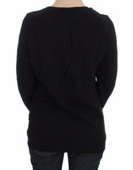 Exte Black Cotton Motive Print Crewneck Pullover Sweater -   -  Exte.