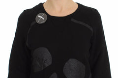 Exte Black Cotton Motive Print Crewneck Pullover Sweater -   -  Exte.