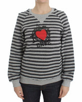 Exte Gray Striped Cotton Crewneck Sweater -   -  Exte.
