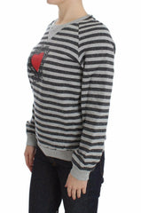 Exte Gray Striped Cotton Crewneck Sweater -   -  Exte.