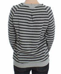 Exte Gray Striped Cotton Crewneck Sweater -   -  Exte.