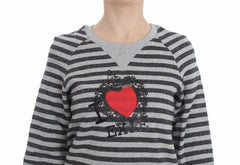 Exte Gray Striped Cotton Crewneck Sweater -   -  Exte.
