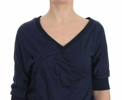 Exte Blue Cotton Top Pullover Deep V-neck Women Sweater -   -  Exte.