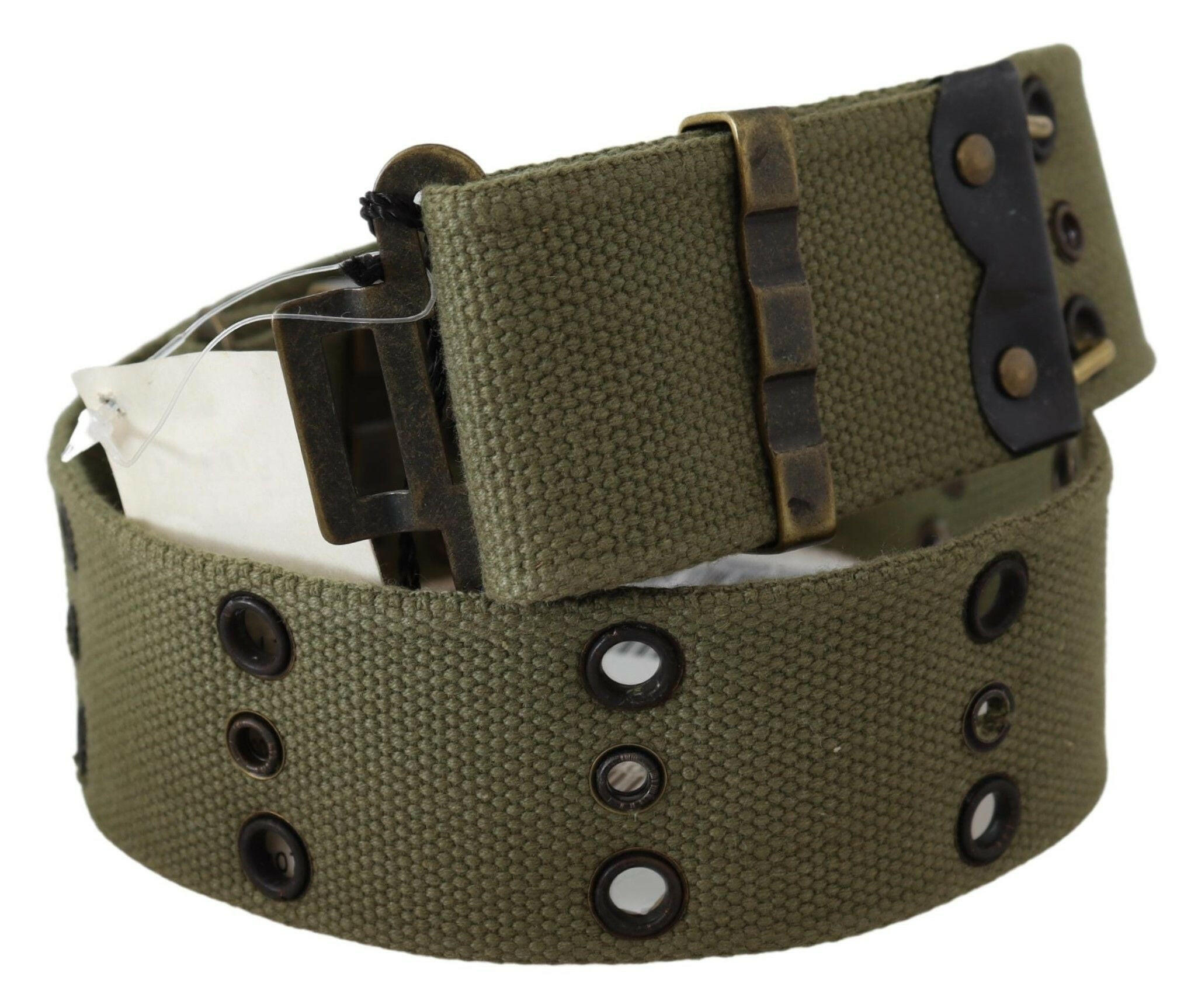 Ermanno Scervino Green 100% Cotton Rustic Bronze Buckle Belt -   -  Ermanno Scervino. Ermanno Scervino Green 100% Cotton Rustic Bronze Buckle Belt -   -  Ermanno Scervino.