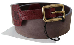 GF Ferre Brown Leather Wide Gold Chrome Logo Buckle Belt -   -  GF Ferre.