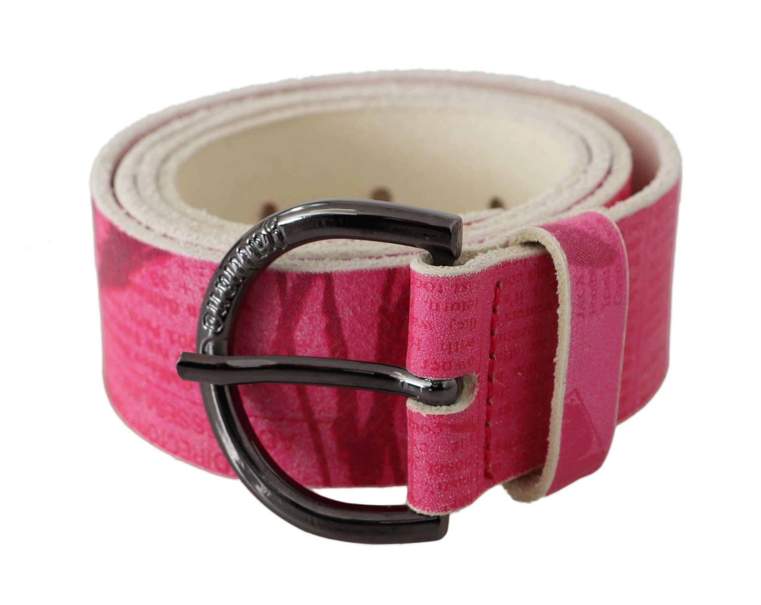 John Galliano Pink Leather Letter Logo Design Round Buckle Belt -   -  John Galliano.