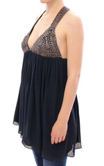 Anaikka Navy Blue Studs Embellished Top Blouse -   -  Anaikka.