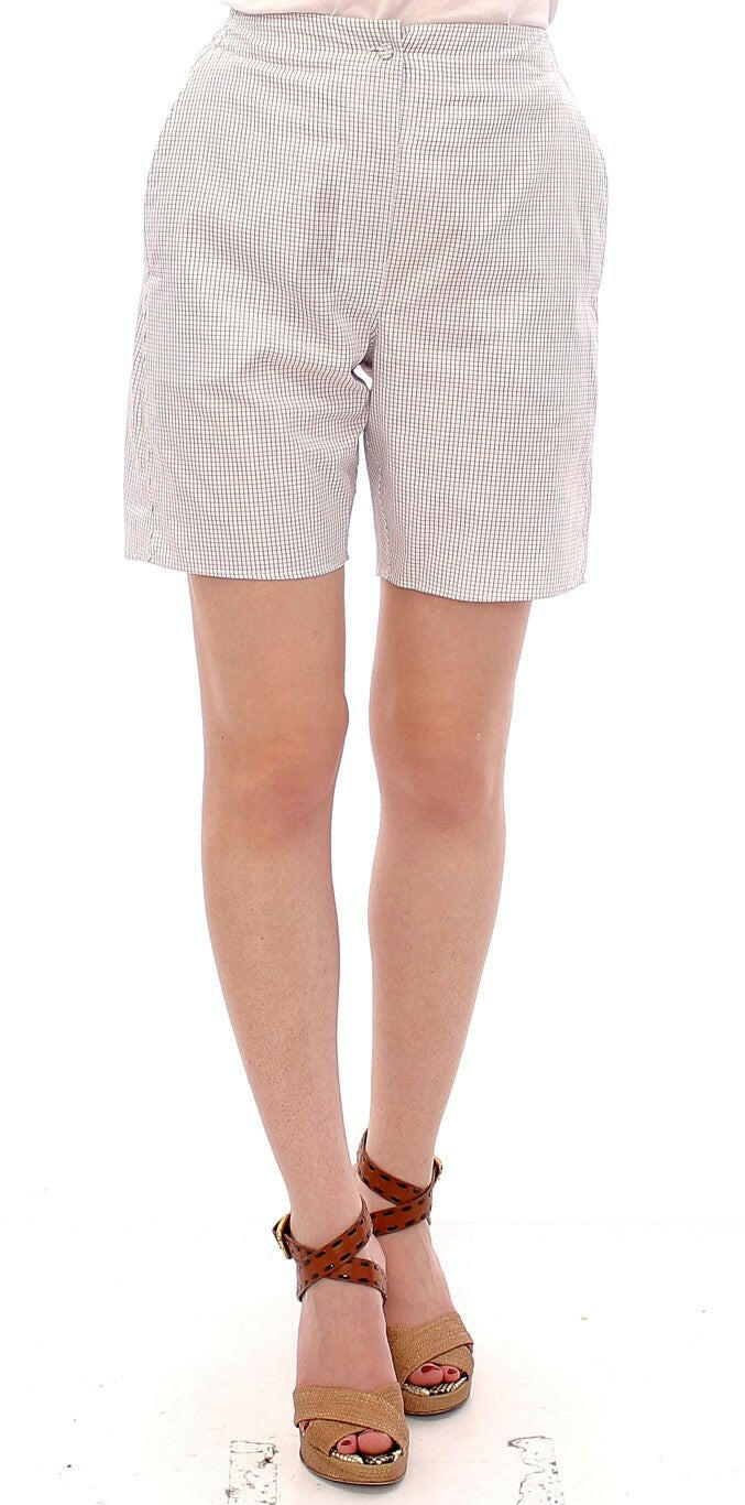 Andrea Incontri White Checkered Stretch Cotton Shorts -   -  Andrea Incontri.