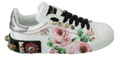 Dolce & Gabbana White Leather Crystal Roses Floral Sneakers Shoes -   -  Dolce & Gabbana.