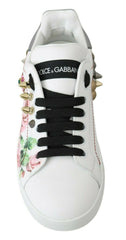 Dolce & Gabbana White Leather Crystal Roses Floral Sneakers Shoes -   -  Dolce & Gabbana.