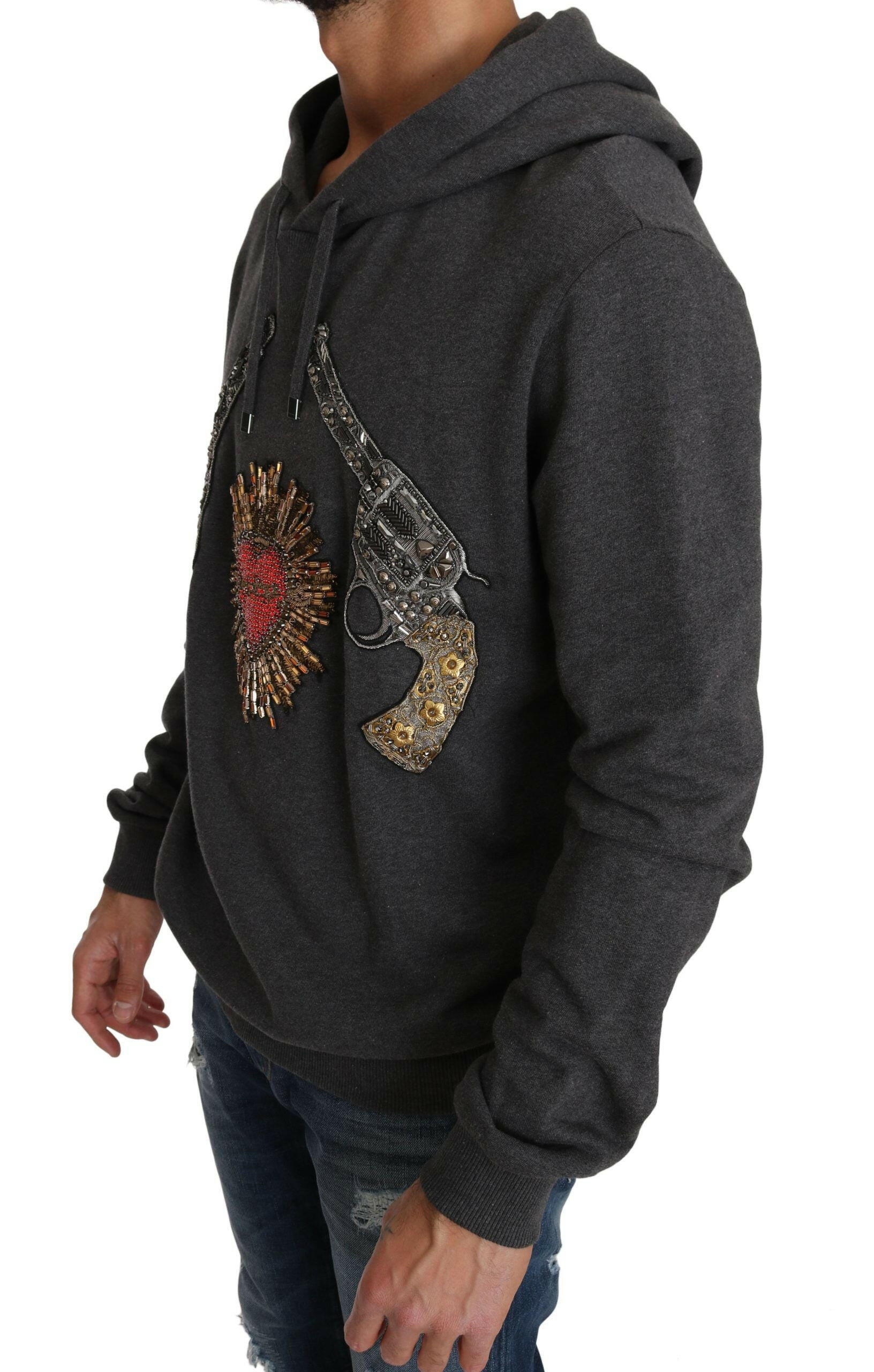 Dolce & Gabbana Gray Hooded Red Crystal Heart Gun Sweater -   -  Dolce & Gabbana. Dolce & Gabbana Gray Hooded Red Crystal Heart Gun Sweater -   -  Dolce & Gabbana.