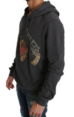 Dolce & Gabbana Gray Hooded Red Crystal Heart Gun Sweater -   -  Dolce & Gabbana.