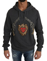 Dolce & Gabbana Gray Hooded Red Crystal Heart Gun Sweater -   -  Dolce & Gabbana.