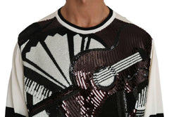 Dolce & Gabbana White Jazz Sequined Guitar Pullover Top Sweater -   -  Dolce & Gabbana.