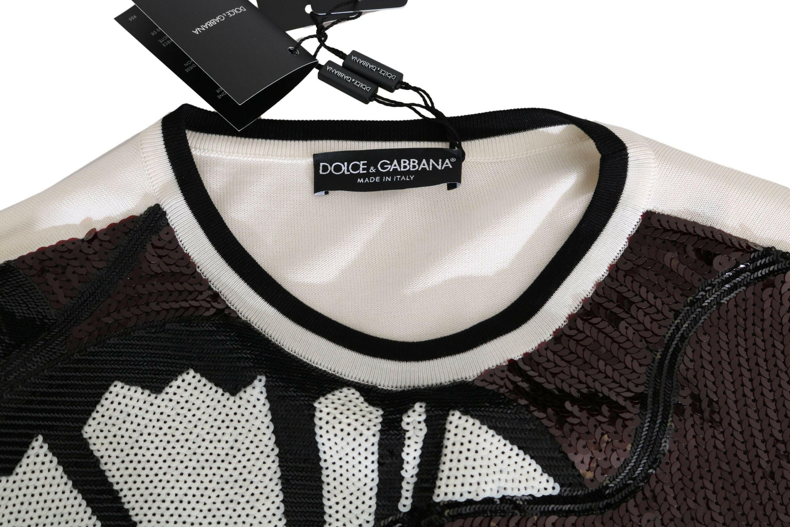 Dolce & Gabbana White Jazz Sequined Guitar Pullover Top Sweater -   -  Dolce & Gabbana. Dolce & Gabbana White Jazz Sequined Guitar Pullover Top Sweater -   -  Dolce & Gabbana.
