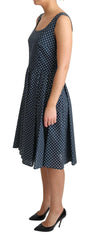 Dolce & Gabbana Blue Dotted Cotton A-Line Gown Dress -   -  Dolce & Gabbana.