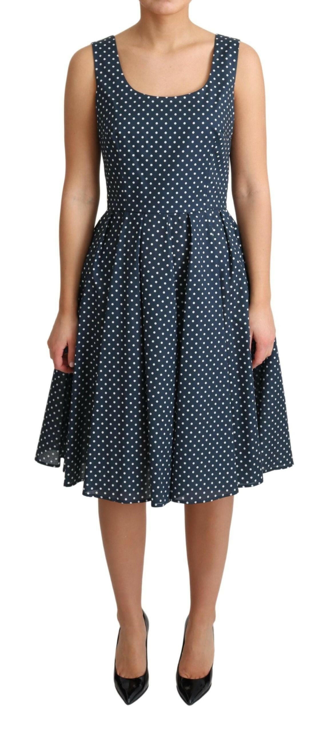Dolce & Gabbana Blue Dotted Cotton A-Line Gown Dress -   -  Dolce & Gabbana.