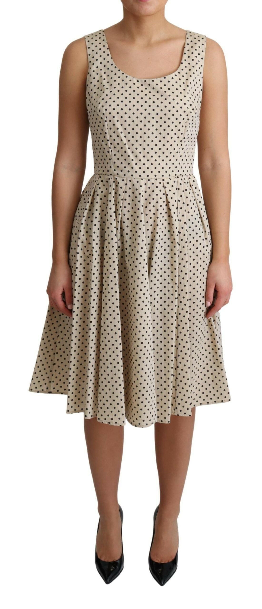 Dolce & Gabbana Beige Polka Dotted Cotton A-Line Dress -   -  Dolce & Gabbana.