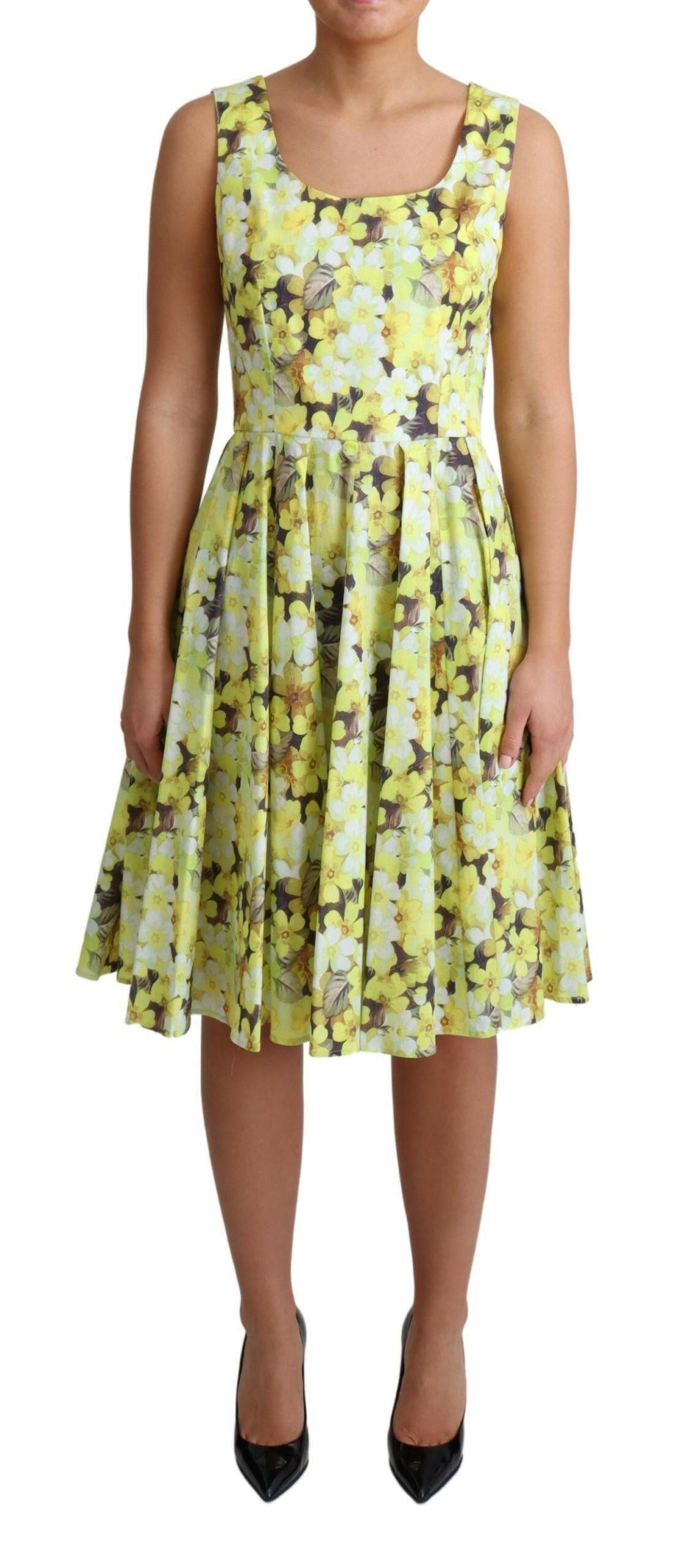 Dolce & Gabbana Yellow Floral Cotton Stretch Gown Dress - - Dolce & Gabbana.