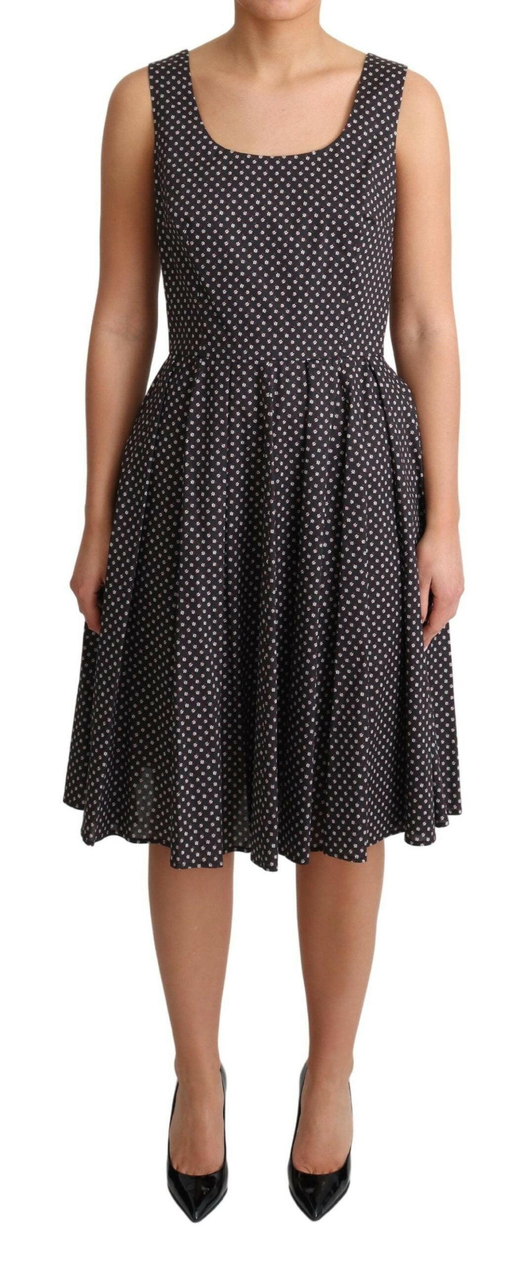 Dolce & Gabbana Black Floral Cotton A-Line Stretch Dress -   -  Dolce & Gabbana.