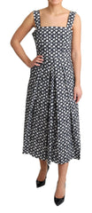 Dolce & Gabbana Blue Geometric Cotton A-Line Gown Dress -   -  Dolce & Gabbana.
