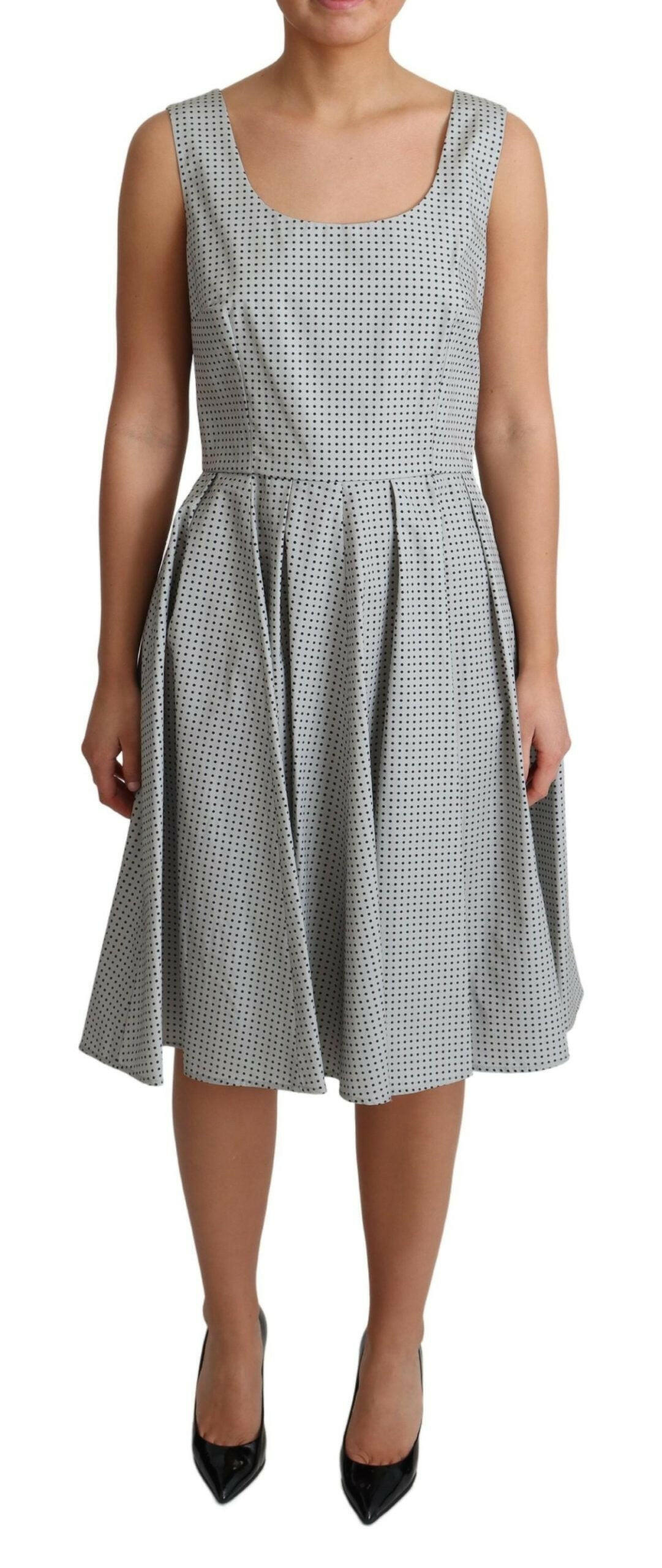 Dolce & Gabbana Gray Polka Dotted Cotton A-Line Dress -   -  Dolce & Gabbana.