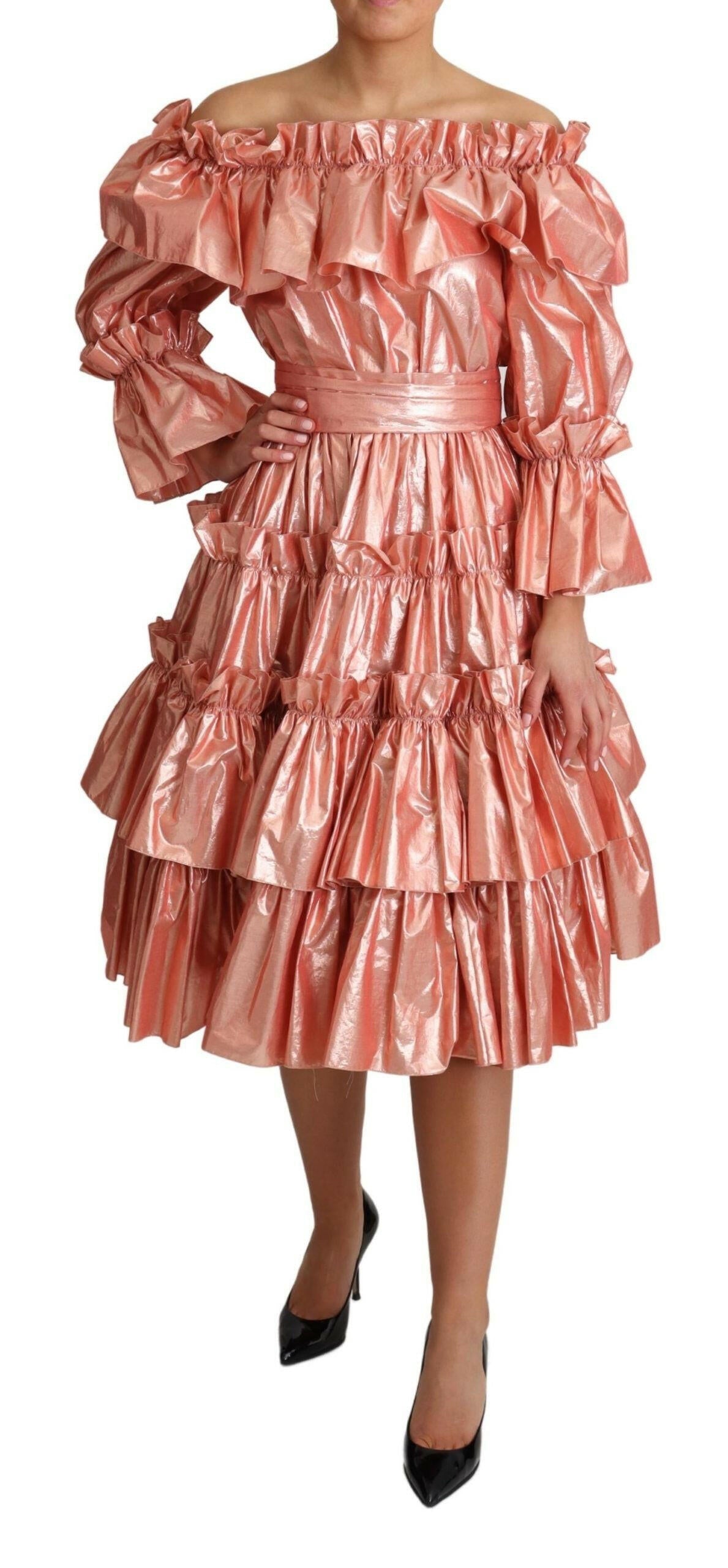 Dolce & Gabbana Pink Ruffled Dress Silk Cotton Gown Dress -   -  Dolce & Gabbana. Dolce & Gabbana Pink Ruffled Dress Silk Cotton Gown Dress -   -  Dolce & Gabbana.