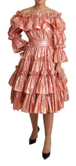 Dolce & Gabbana Pink Ruffled Dress Silk Cotton Gown Dress -   -  Dolce & Gabbana.