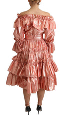 Dolce & Gabbana Pink Ruffled Dress Silk Cotton Gown Dress -   -  Dolce & Gabbana.