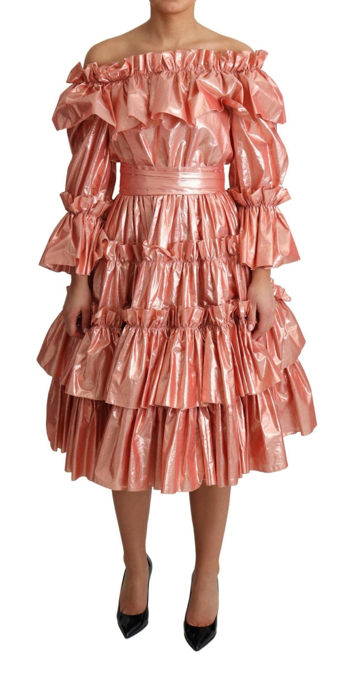 Dolce & Gabbana Pink Ruffled Dress Silk Cotton Gown Dress -   -  Dolce & Gabbana.