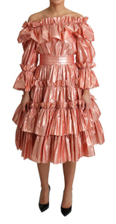 Dolce & Gabbana Pink Ruffled Dress Silk Cotton Gown Dress -   -  Dolce & Gabbana.