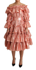 Dolce & Gabbana Pink Ruffled Dress Silk Cotton Gown Dress -   -  Dolce & Gabbana.