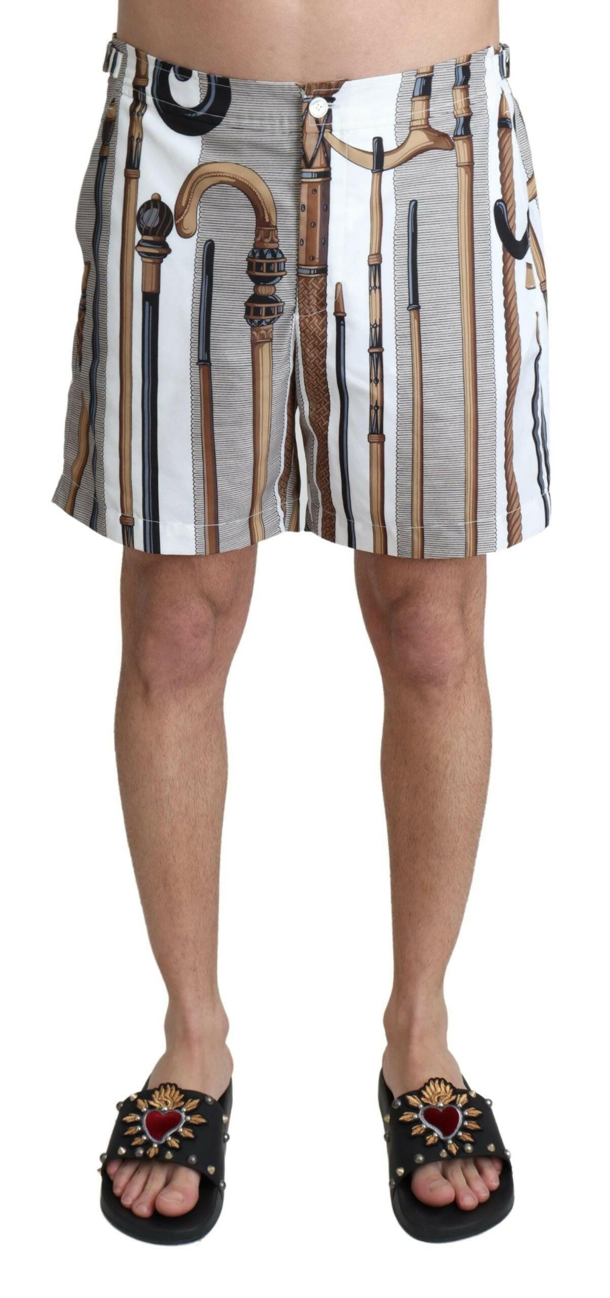Dolce & Gabbana White Walking Stick Beachwear Shorts Swimshorts -   -  Dolce & Gabbana.