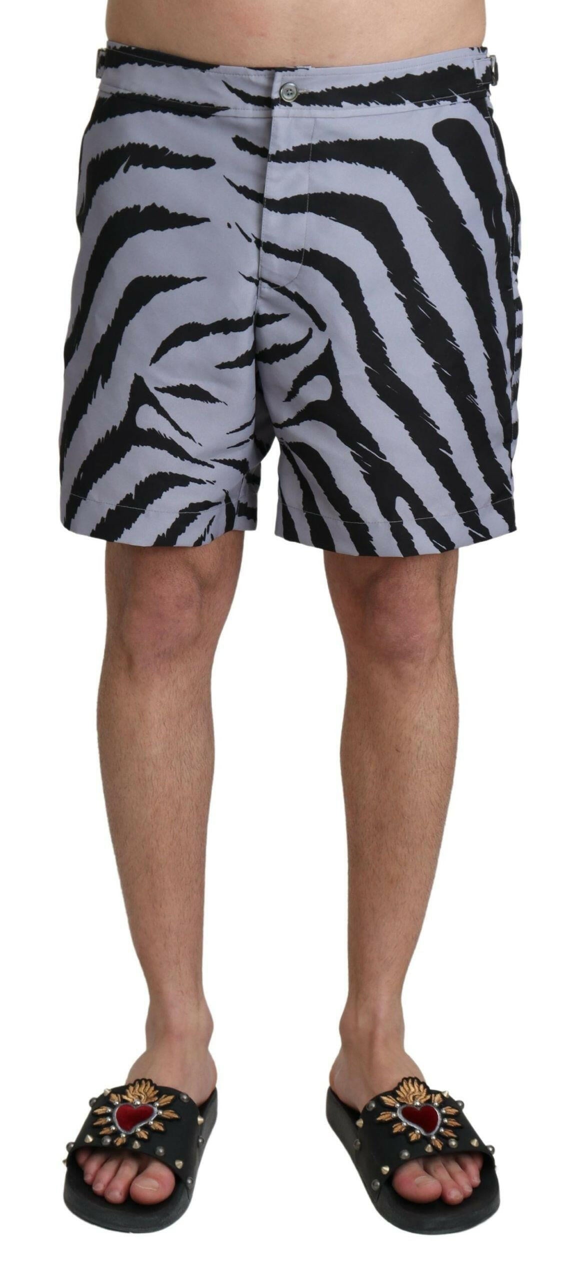Dolce & Gabbana Gray Zebra Print Beachwear Shorts -   -  Dolce & Gabbana.