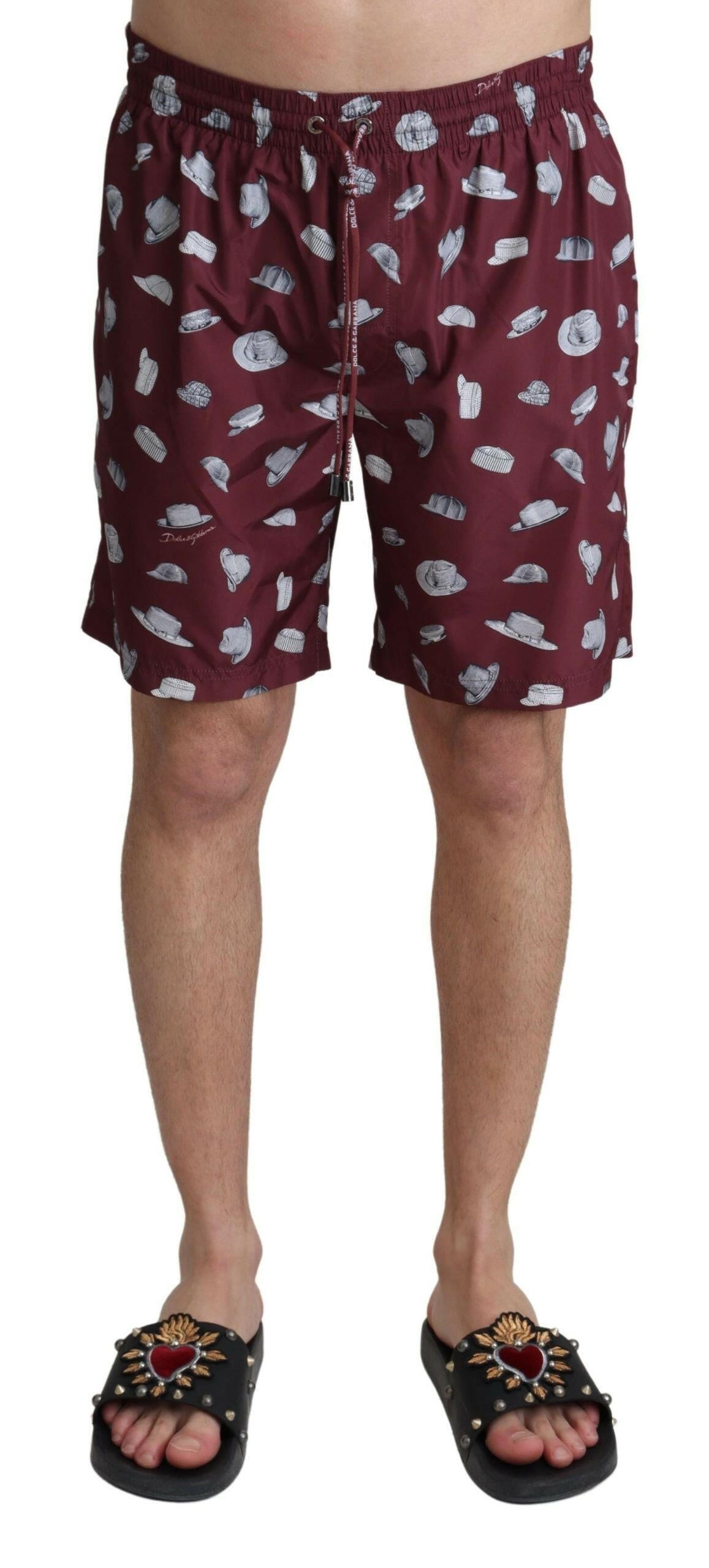 Dolce & Gabbana Maroon Hats Print Beachwear Shorts Swimwear -   -  Dolce & Gabbana.